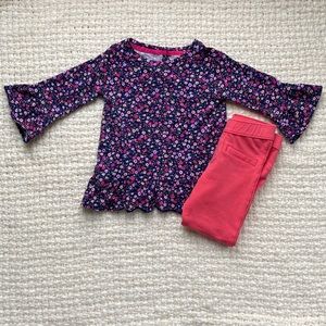 OshKosh floral bell sleeve shirt with coral pants